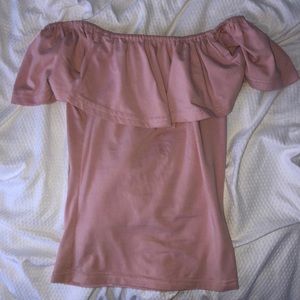 light pink tight fit off the shoulder crop top